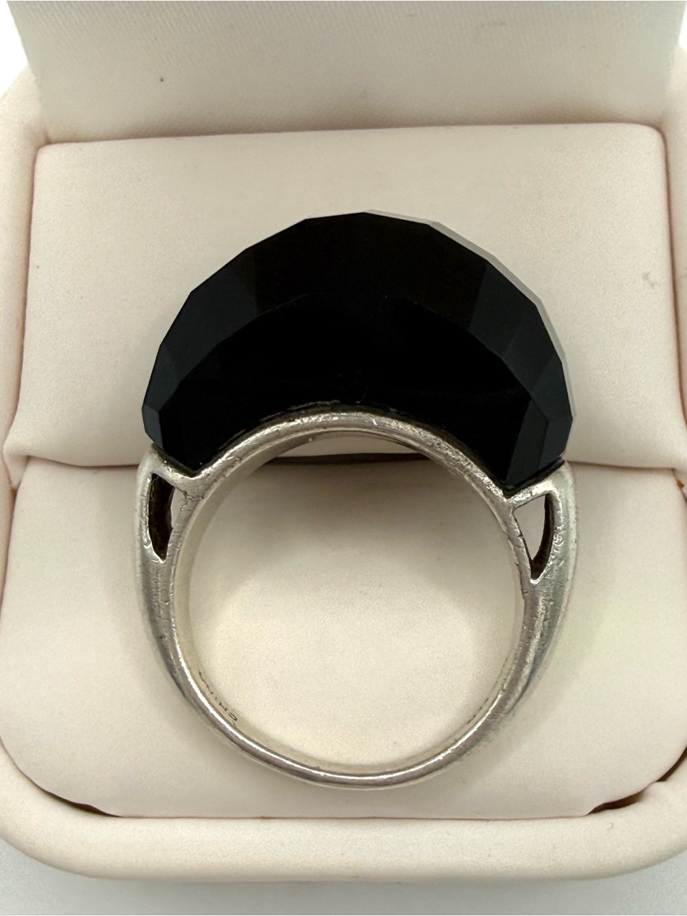 Vintage Whitney Kelly Sterling Silver Black Onyx Faceted Dome Statement Ring
